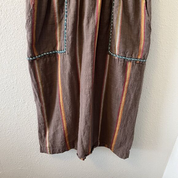 THML Women's Dress Size Small Brown Embroidered V-Neck Sleeveless Cotton Boho - Picture 5 of 16